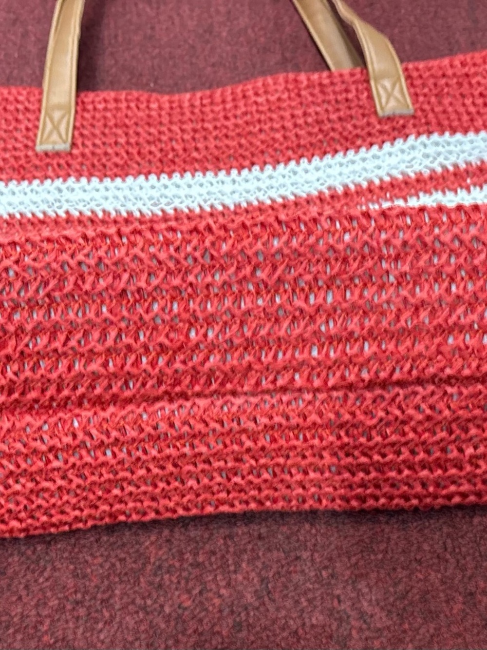 Delta Sigma Theta Red & White Striped  Tote Bag with Tan Handles - Picture 5 of 5